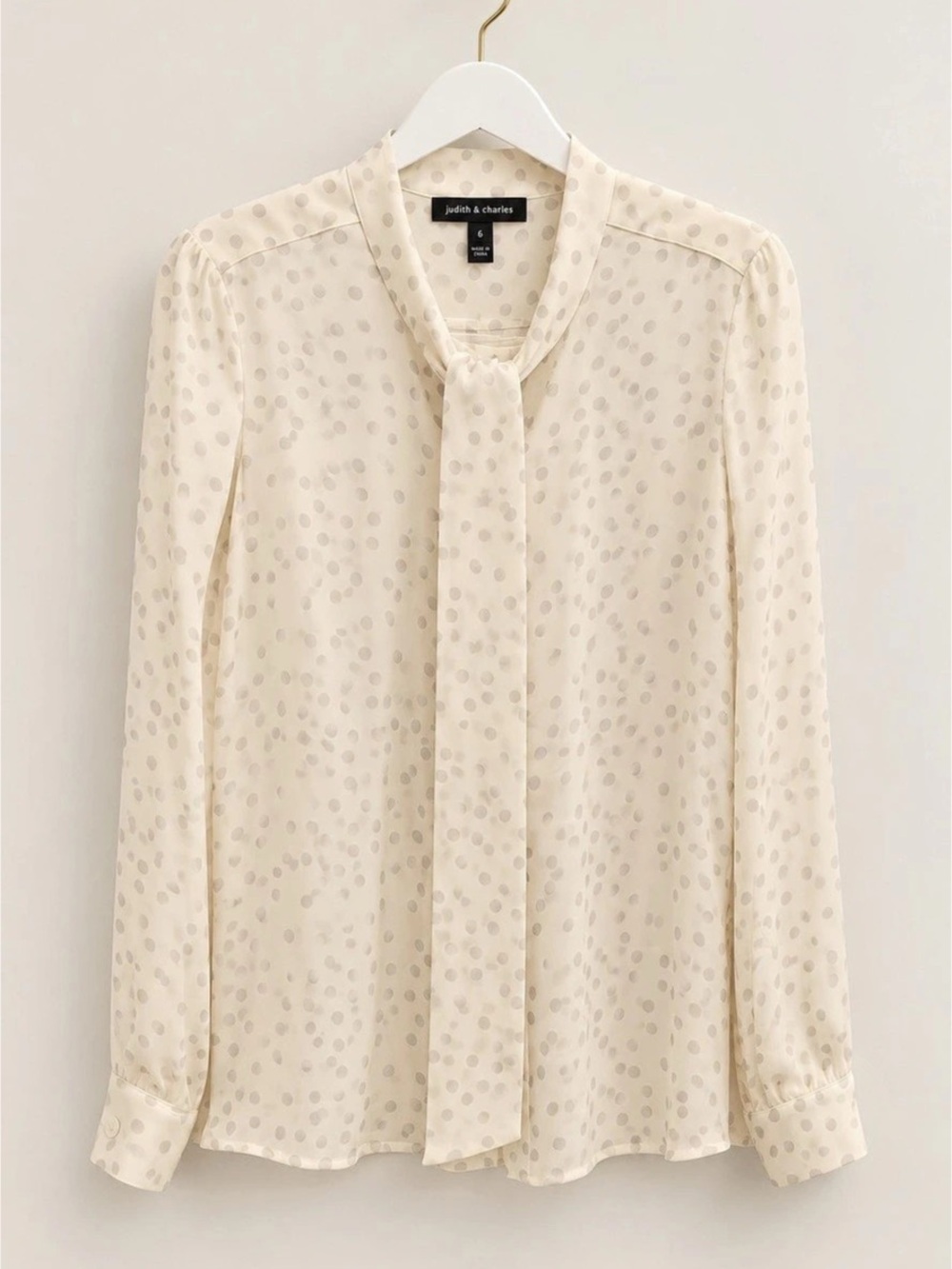 Judith & Charles Polka Dot Silk Blouse in Cream Size 6 Like New